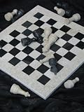 16 x 16 gorgeous BEIGE & BLACK MARBLE chess set Comes With Free Gift Box