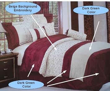 King Olive Green and Beige Faux Silk with Embroidery Stripe Design Comforter Bedding-in-a-bag Bedding Set