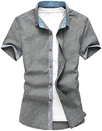Free2mys Men's Wrinkle Free Short Sleeve Linen Shirt (Grey, Asia XXL / US L)
