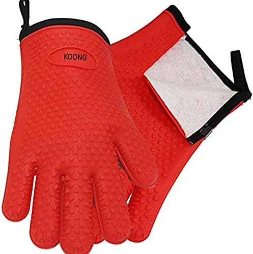 1 PC Silicone Oven Heat Resistant Cotton Glove Bbq Gloves Kitchen Mitts Cooking Grill Baking Pot Holder Barbecue Grip Mitt Non Slip-CookhouseKoong-Gloves red