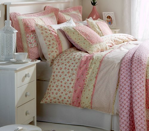 Isabella Cream Pink Floral 100% Cotton Double Duvet Quilt Cover