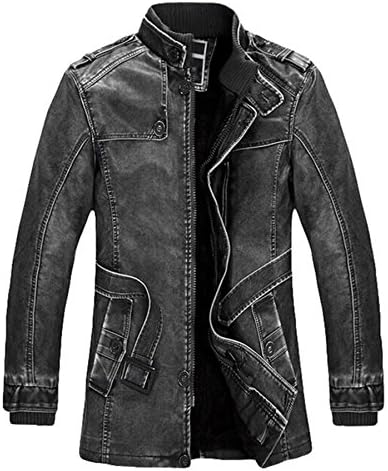 winter men's fashion plus velvet washed leather jacket PU leather jacket (US L (tag XXL), gray)
