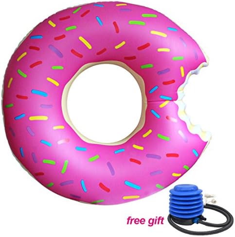Gigantic Donut Pool Float Inflatable 44" Swim Rings for Adults Kids All Ages With Free Inflator Fit