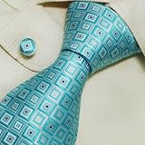Blue Pattern Designer for Men Valentine Fashion Silk Necktie Cufflinks Set 9585