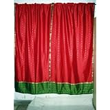2RedArtsilkSariDrapesCurtainsPanelsWindowTreatmentRodPocket84