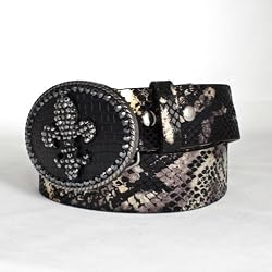 Whimsical Originals Fleur De Lis Buckle Snake Leather Rocker Belt