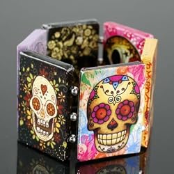 Sugar Skulls Gothic Skull Wood Panel Bracelet