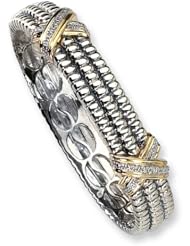 Sterling Silver w/14k Diamond Bangle