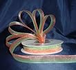 Organza Rainbow Ribbon -3/8"- Lime Green/Orange - 25 Yards (75 Ft)