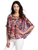Democracy Women's Lattice Neck Flounce Sleeve Top