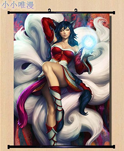 Home Decor Anime League of Legends LoL Nine-Tailed Fox Ahri Cosplay Wall Scroll Poster Fabric Painting 23.6 X 31.5 Inches-715