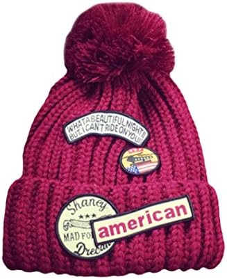 EKIMI Women's Letter Knitting Cap Warm Winter Autumn Ski Hat (Wine)
