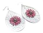 Gorgeous X-Large Fuschia Cosmo Flower Earrings with Large Austrian Crystals Silver Tone