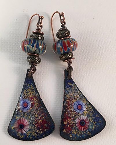 Navy Blue and Red Multicolor Enamel and Lampwork Earrings