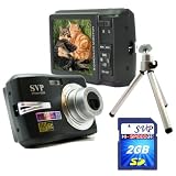 SVP Xthinn-8368 Black 10MP Max 3x Optical Zoom 3 LCD Digital Camera (Free-2GB High Speed SD Card, a Sturdy Tripod)