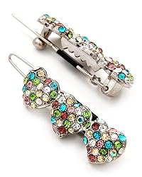 2 Silvertone Multi Colored Rhinestone 3 Heart Snap Hair Barette Clips