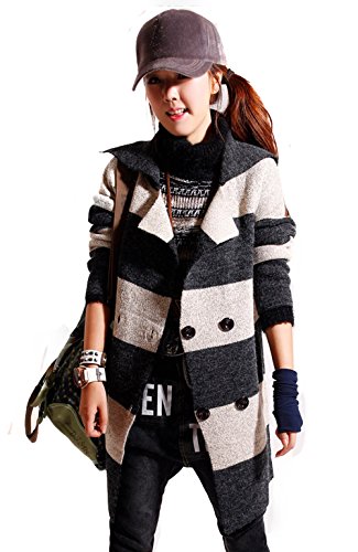 レディース ファッション 太ボーダー カーディガン アウター トップス 着こなし ニット セーター スウェット ミドル丈 スリム効果 ダブルボタン 韓流 カジュアル 通勤 カシミヤ 裏起毛【 LIVE_SHOP 】