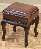 Handmade Bi-Cast Leather Tuscany Style Square Footstool with Wooden Legs