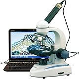AmScope M158C-E Compound Monocular Microscope, WF10x and WF25x Eyepieces, 40x-1000x Magnification, Brightfield, LED Illumination, Plain Stage, 110V, Includes 0.3MP Camera and Software