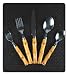 Flatware Silverware 5 Piece Set Bamboo Handles, Natural