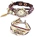 Belle (TM) Strap Weaved Beads Leather Bracelet Wrist Watch Dark Brown + Girls Charms Leather Weave + Bag