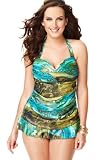 Avenue Plus Size Metallic Halter Tankini with Control
