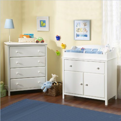 South Shore Cotton Candy 4 Drawer Chest and Compact Changing Table Set in Pure White Finish