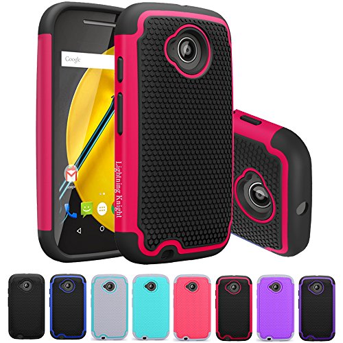 Moto E (2nd Gen) Case, LK [Shock-Absorption] Hybrid Dual Layer Armor Defender Protective Case Cover for Motorola Moto E (2nd Generation) (Hot Pink)