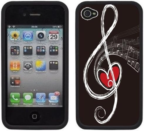 Music Note Heart Handmade iPhone 4 4S Black Hard Plastic Case