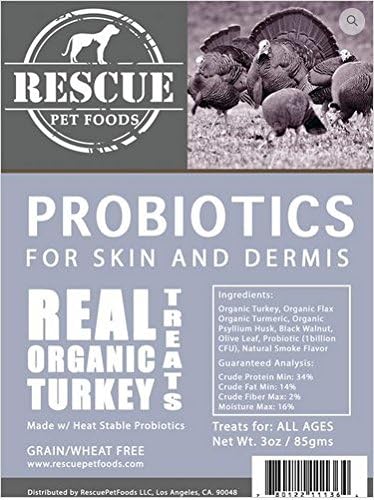Rescue Pet Foods - Made in California, Organic Turkey Treats with Probiotics for Skin and Dermis