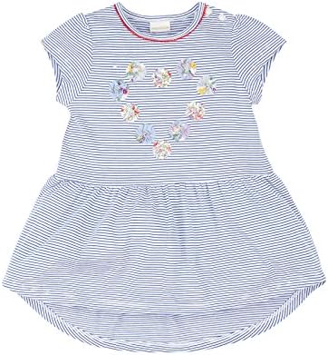 Monsoon Baby girl Baby Rosette Stripe Heart Dress Set Size 12-18 Months Blue