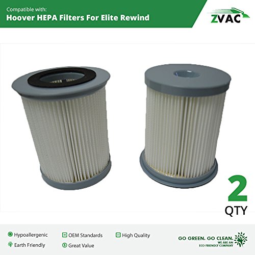 Hoover HEPA Vacuum Filters - 2 Pack - Fits Elite Rewind 59157055 - Made by ZVac