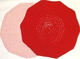 Hand Crocheted Set of Two Pink and Dark Red Color Rayon Cotton Gimp Beret