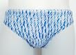 Mens Bikini Brief with Adjustable Elastic Drawstring Waist. Front Lined. Blue/Tan print in Sizes S(28-30) - XL(40-42)