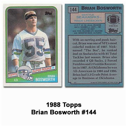 Topps Seattle Seahawks Brian Bosworth 1988 Rookie Card