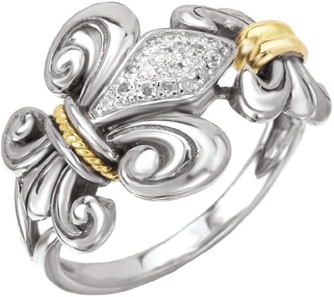 925 Silver & Diamond Fleur-De-Lis Ring with 18k Accents (0.10ctw)- Size 7