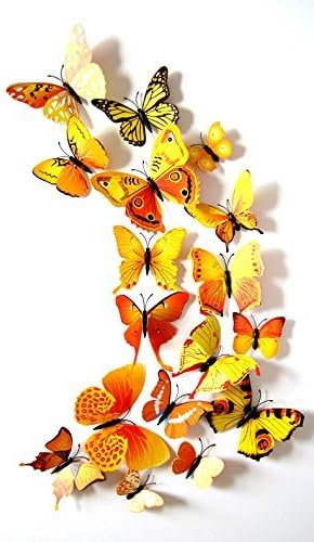 3D Butterfly Wall Sticker Three-dimensional Fashion 12 Pcs Wall Decal Home Decoration Removable Sticker Mural DIY Decor (Orange)