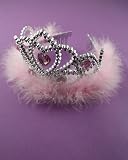 SILVER PRINCESS CROWN TIARA WITH PINK DIAMOND CUT CRYSTALS & FEATHER TRIM