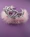 SILVER PRINCESS CROWN TIARA WITH PINK DIAMOND CUT CRYSTALS & FEATHER TRIM