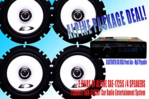 ALPINE Package Deal! 2 Pairs Alpine SXE-1725S 6.5" Car Speaker /4 Speakers + GRAVITY AGR-S205BT Car Stereo Receiver 300W - Built-in BLUETOOTH/SD/USB/Front Aux - Mp3 Playable