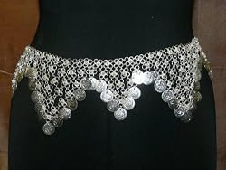 Silver Metal Dangling Belt with Loops of Coins Belly Dance Jewelry Hippie Tribal Belt