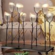 Metal and Glass Table Tealight Stand with Frosted Shades and Flickering LED Tealights