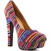Women's Multi Color Tribal Stripes Round Platform Chunky High Heel Pump Fashion Shoes