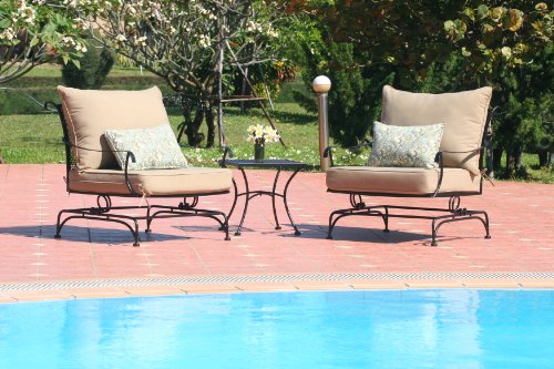 3pc Wrought Iron Patio Furniture Chat Set – Tan