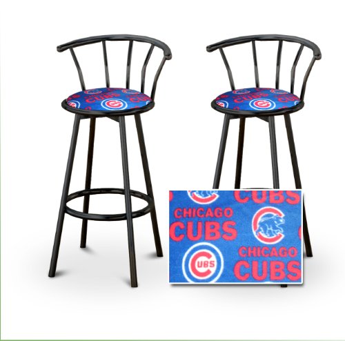 2 Chicago Cubs Baseball Soft Fleece MLB Custom Black Barstools with Backrest Set