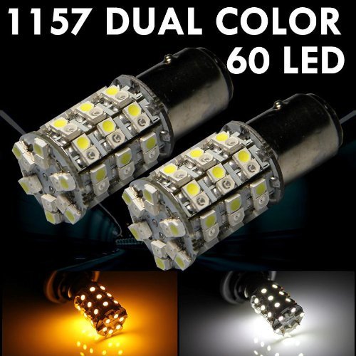 Auto Store 60-SMD White/Amber Dual Color 1157 7528 2357 Switchback LED Bulbs For Turn Signal Parking Lights