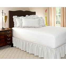 California King White Ruffled Bed Skirt with 21" Drop
