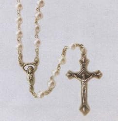 Rosary - 5mm John Paul II Pearl Beads - Basilica in Our Father Beads - 18" Chain - IMPORTED FROM ITALY
