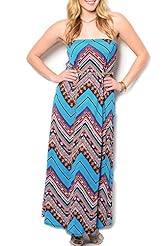 Plus Size Strapless Polyester/Spandex Belted Chevron Print Maxi Dress 
