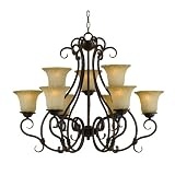AF Lighting 7154-9H Seville 9 x 60-Watt Edison Base Chandelier, Antique Bronze Hammered Iron with Handmade Golden... by Elements